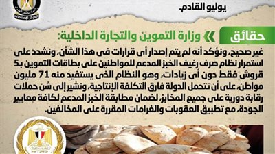 الحكومة ترد على أنباء رفع سعر رغيف الخبز المدعم بدءاً من شهر يوليو القادم