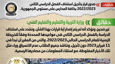 الحكومة تحسم الجدل حول تأجيل استئناف الفصل الدراسي الثاني 2022/2023 بكافة المدارس على مستوى الجمهورية 