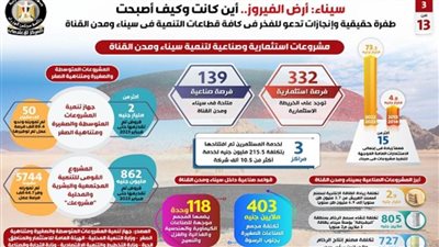 بعد 8 سنوات من بدء تنفيذ استراتيجية قومية لتنمية سيناء.. أرض الفيروز أين كانت وكيف أصبحت (إنفوجراف)