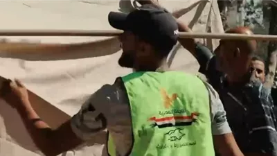 اللجنة المصرية تنشئ مخيم إيواء للعائلات المتضررة من القصف فى غزة